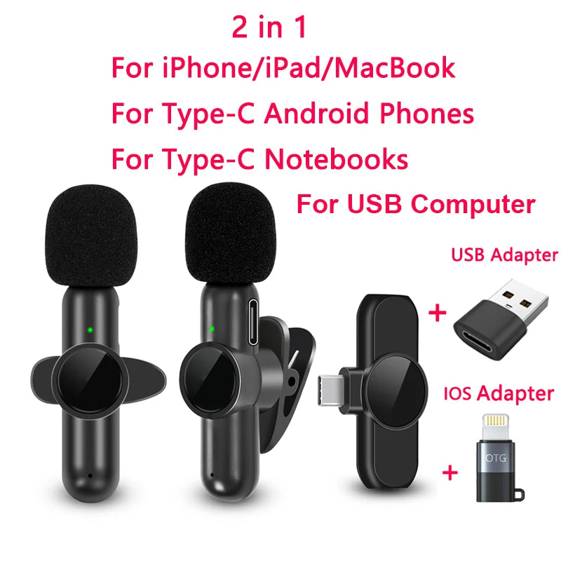 K61 Wireless Lavalier Microphone Audio Video Recording Mini Mic For iPhone iPad Android Laptop Live Gaming Smartphone Microphone